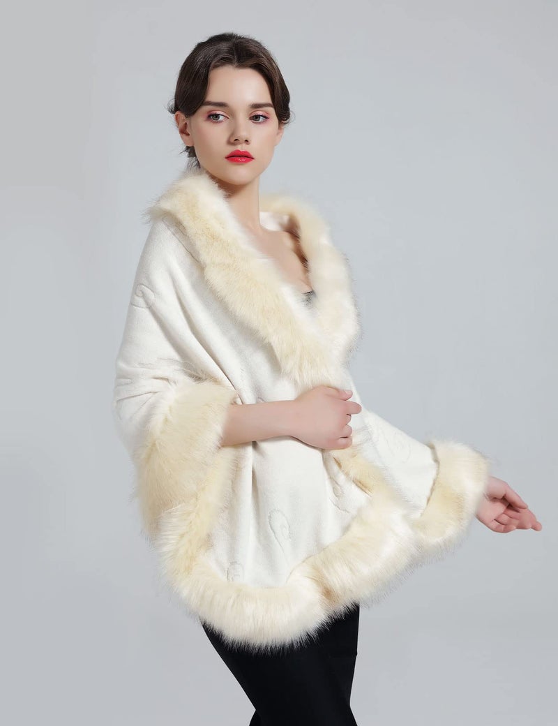BEAUTELICATE Faux Fur Shawl Wrap Stole Shrug Bridal Winter Wedding with Hook - Image 4